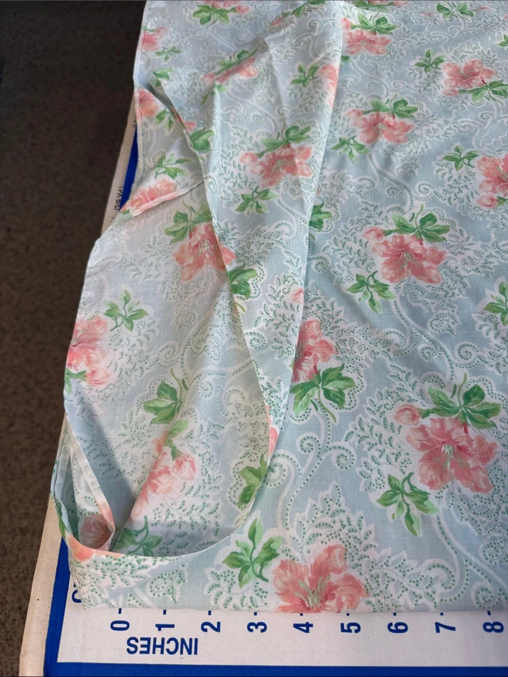 Vintage Blue Pink Floral Cotton Blend Fabric/Flat Sheet 2.5+ Yards x 72” Wide